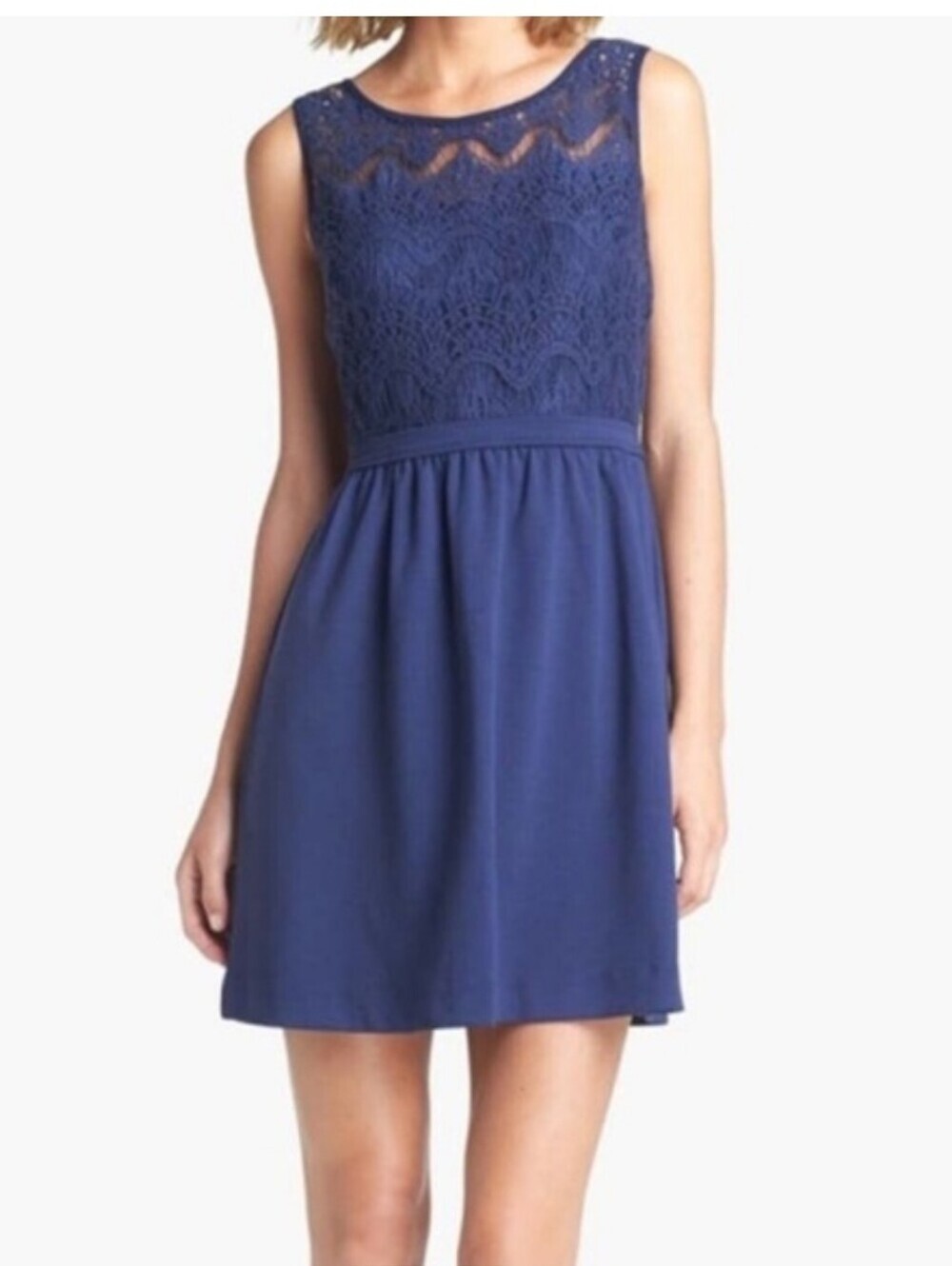 Lilly Pulitzer Navy Blue Rhea Crochet Fit n' Flare Dress M Preppy Vacation